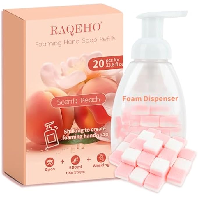 RAQEHO FOAMING HAND SOAP TABLETS REFILL - 20PCS HAND SOAP FOAM REFILLS FOR KIDS ADULTS LIQUID HANDSOAP HOUSEHOLD CLEANING PRODUCTS TRAVEL KITCHEN BATHROOM WITH 1 REFILLABLE FOAMING DISPENSER - Image 1